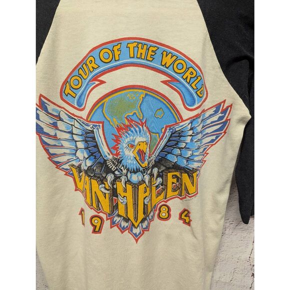 Vintage Van Halen 1984 Tour baseball shirt 3/4 Sleeve S Small 80's Vtg *Flaws - Picture 2 of 12